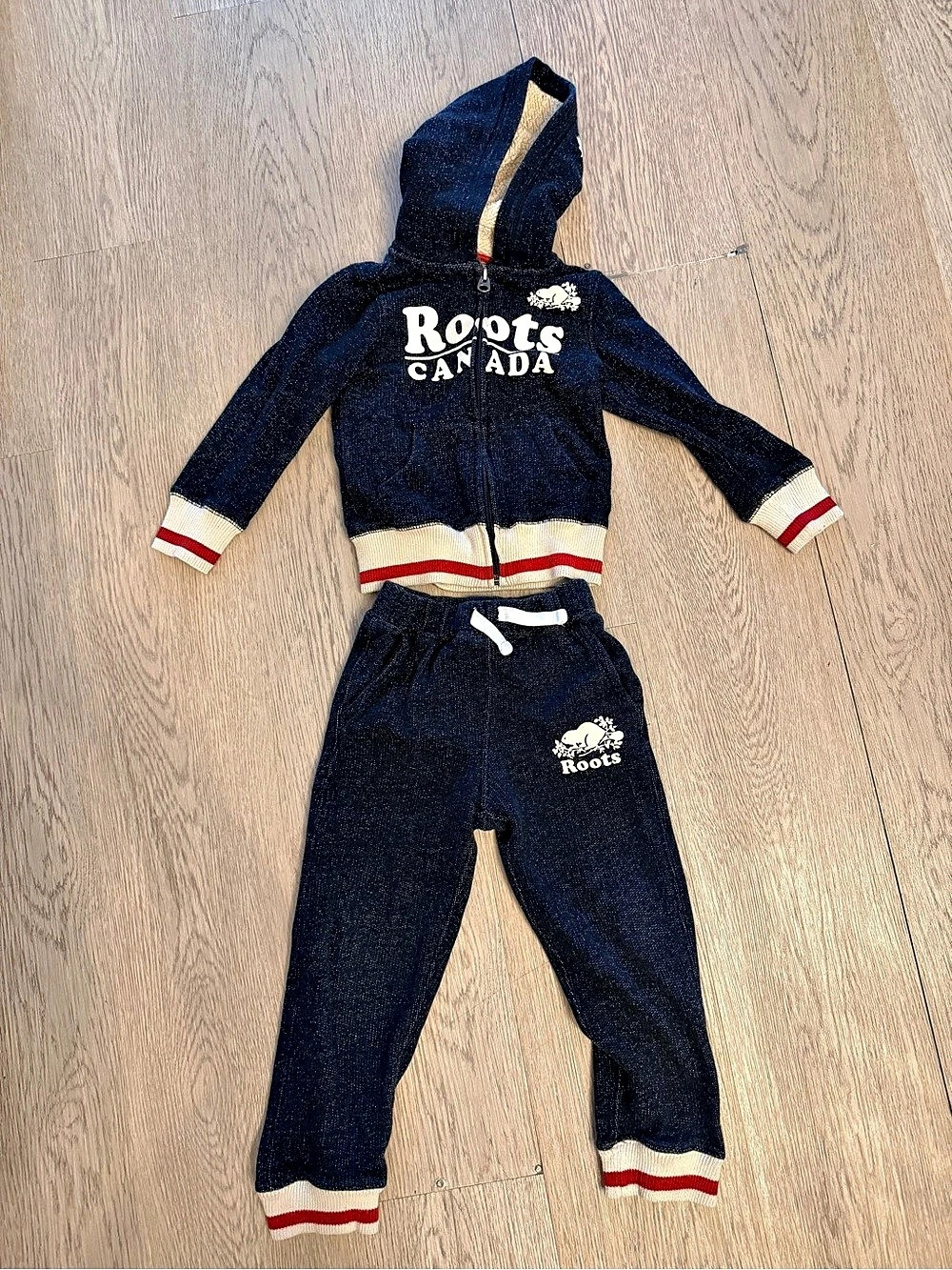 Roots Cabin Full-Zip Hoodie and Sweatpant Set Kids Black & Red Track Set Size 4T